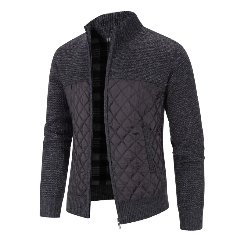 Neue Herbst Winter Männer Jacke Mantel Strick kleidung Patchwork Stand Kragen lange Ärmel warme Reiß verschluss Freizeit jacken Herren bekleidung – Detail 7