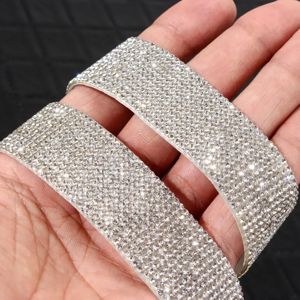 Self Adhesive Crystal Rhinestone Sticker Diamond Ribbon DIY Decorative Stickers for Car Phone Camera