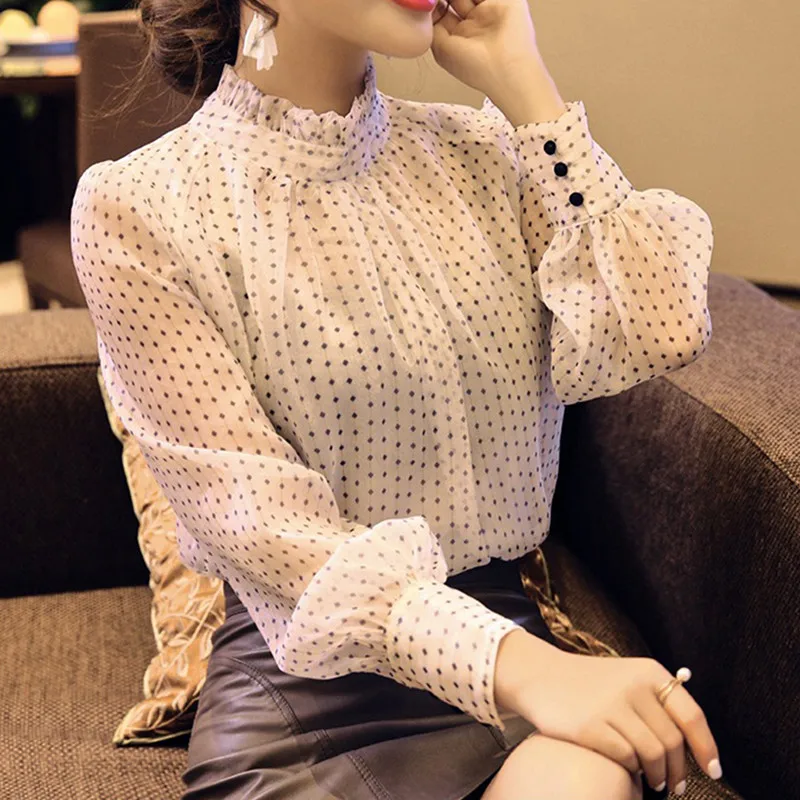 

Women Top Blusa Mujer Lace Chiffon Blouse Long Sleeve Blouses Ladies Transparent See Through Shirt Sexy Harajuku Mesh Tops