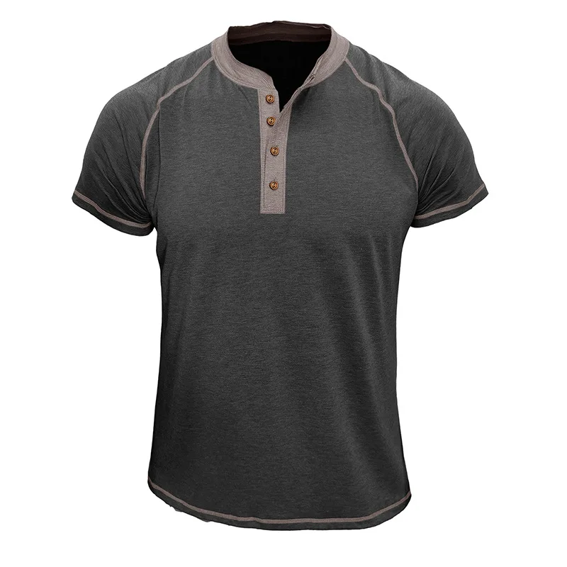 Sommer Herren European American Style Kurzarm Henley Kragen Patchwork T-Shirt Casual Slim/Fit Herren Tops für Outdoor-Sportarten – Detail 15