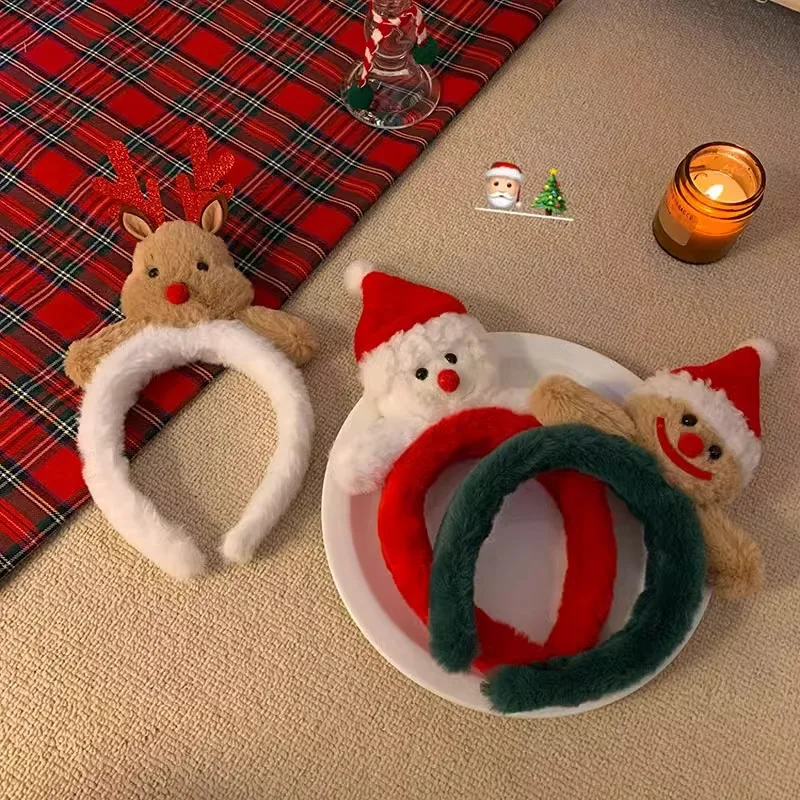 

Plush Christmas Headband for Cute Girls Cartoon Santa Claus Snowman Elk Hair Hoop Merry Christmas Party Headwear Hair Band Gift