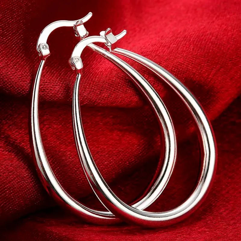 41 mm große Kreolen aus 925er Sterlingsilber mit glattem Kreis-Design für Damen, modischer Schmuck für Partys, Hochzeiten, Weihnachtsgeschenke