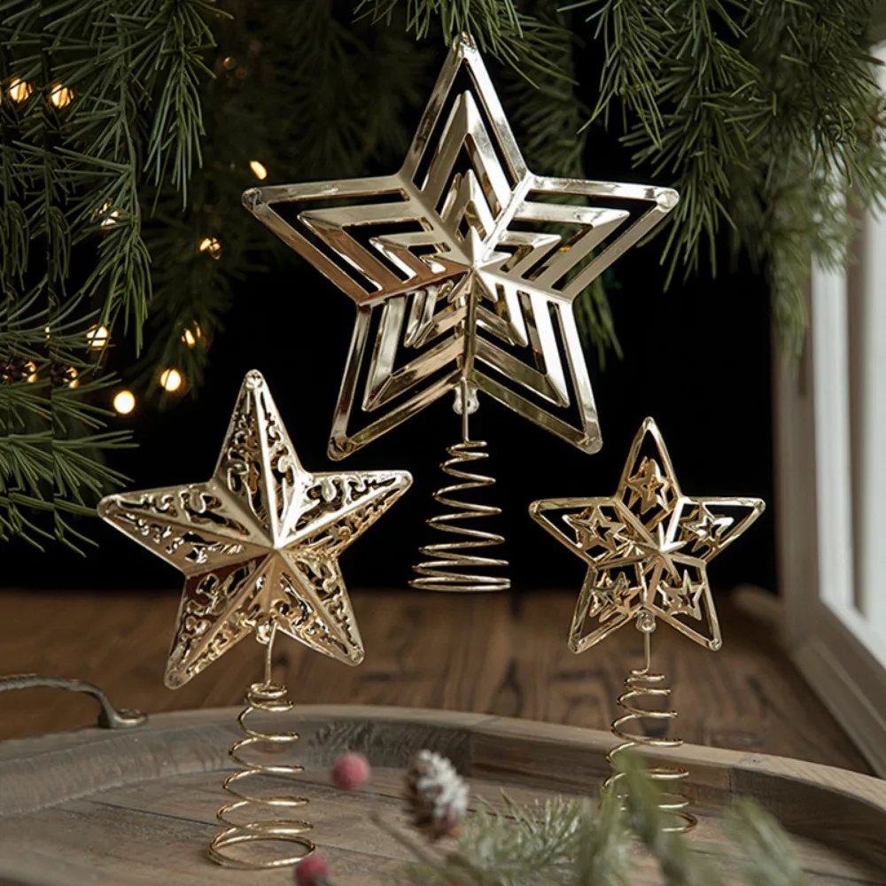 Metal Glittered Gold Star Christmas Tree Topper for Holiday Party Home Decor
