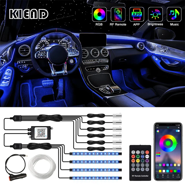 Luci LED Interno Auto Con App - Strisce RGB Con Controllo Musicale, 16 Milioni Colori, 110cm - Foto 9