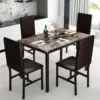 NEW5 Piece Dining Table Set for 4,Faux Marble Kitchen Table and Chairs for 4, Dining Room Table Set with Chairs, Brown 2
