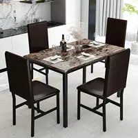 NEW5 Piece Dining Table Set for 4,Faux Marble Kitchen Table and Chairs for 4, Dining Room Table Set with Chairs, Brown 2