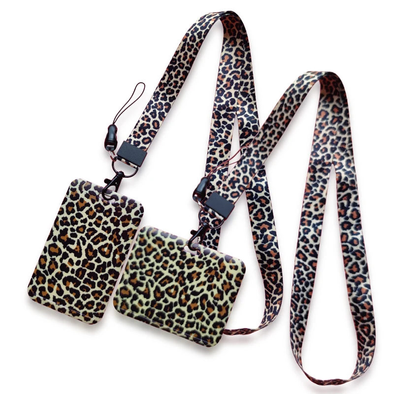 Leopardenmuster-Ausweishalter, Schlüsselband, Schlüsselanhänger, Cartoon-Kartenetui, Ausweishalter, Halsband, Ausweisdokumente