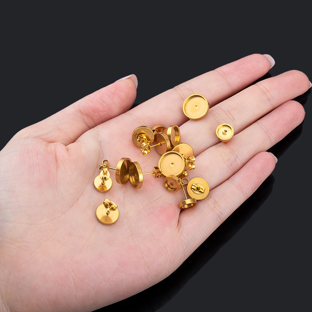 10 Stück 2 Stück Edelstahl rund blanko Post Studs Basis Pins Ohrringe Basis Einstellungen DIY Schmuckzubehör liefert Bulk Großhandel – Detail 2