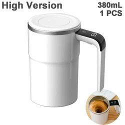 Rechargeable Automatic Stirring Mug with Temperature Display - 380ML Ideal for Tea, Coffee, and Gifts (White High Version)