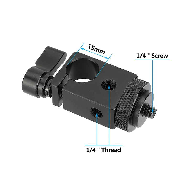 15mm Single Rod Clamp Adapter with 1/4" Screw Connector Mount For Camera Rig Mon