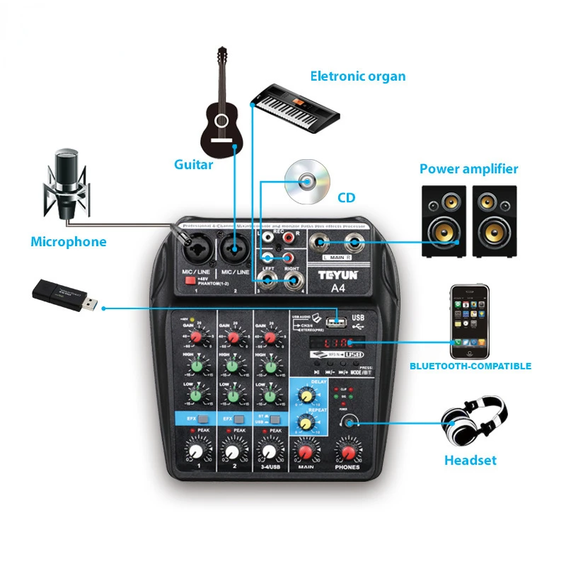TEYUN 8 6 4 Channel Professional Portable Mixer Sound Mixing Console Computer Input 48v A4 A6 A8 A5 Power Number Live Broadcast