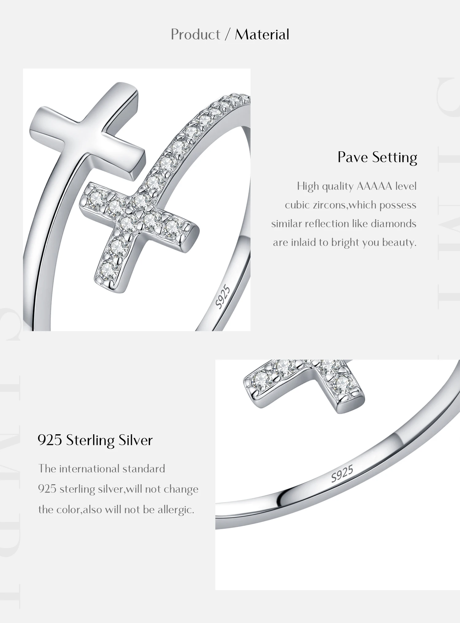 MODIAN Verstellbare Ringe aus 925er-Sterlingsilber, modisches Kreuz, funkelnde klare CZ-Fingerringe für Frauen, Party, edler Schmuck – Detail 3