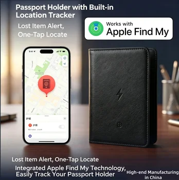 Porta Passaporto Intelligente con Ricarica Wireless e Localizzazione GPS Tracciabile per Apple Find My con Localizzazione One-Tap
