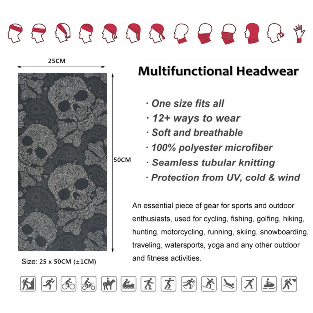 Novelty Skull Paisley Printed Bandana Headband Windproof Running Motocycling Face Mask Neck Gaiter Snood Halloween Scarf cycling bandana bandana headscarf cotton bandana bandana neck cover multifunctional bandana motorcycle bandana