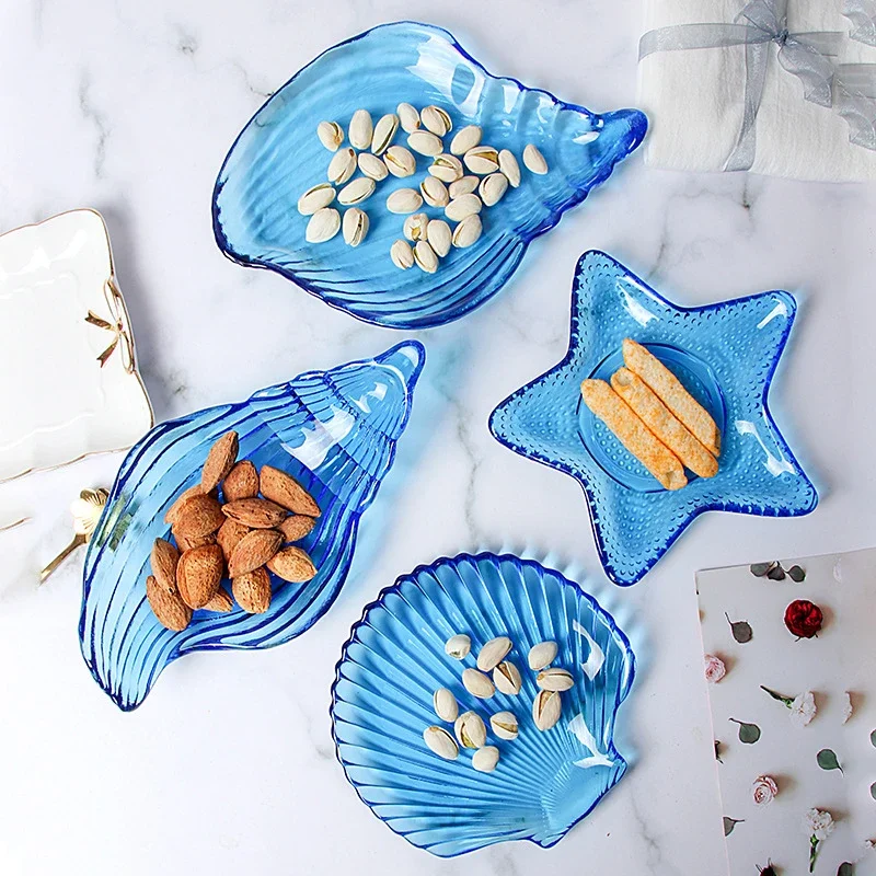 1 Piece Glass Saucer Transparent Sea Creature Shape Seastar Scallop Snail Snack Cheese Pudding Bread Serving Plate