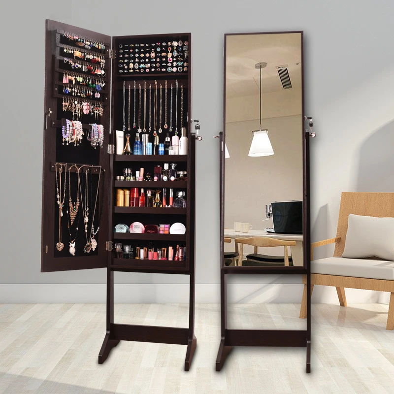 Wooden Large Capacity Makeup Jewelry Storage Handbag Organizer Mirror Cabinet Full Length Mirror Jewelry Perfum Bottles Shelf