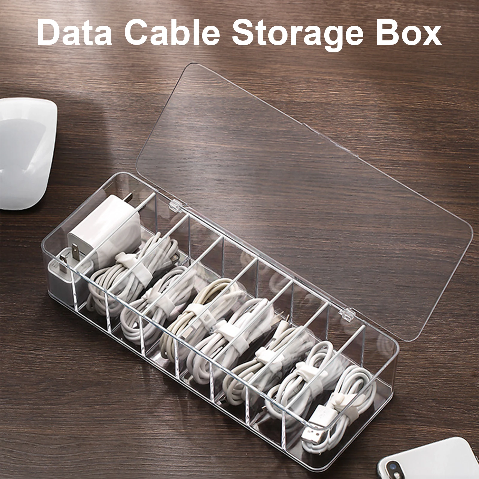 

Multi-Functional Cable Storage Boxes 8 Grid Transparent Stationery Headset Data Charging Line Storage Container for Desk Drawer