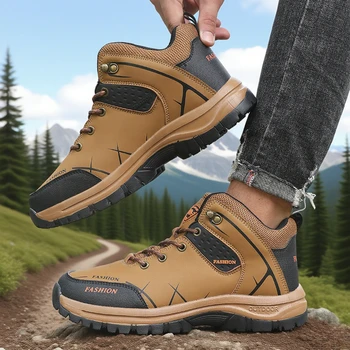 أحذية المشي لمسافات طويلة للرجال مقاومة للماء مريحة ومتينة لربيع الخريف والتخييم والمشي لمسافات طويلة والسفر والصيد أحذية عمل مضادة للانزلاق 3