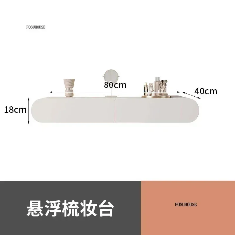 Hängender Schminktisch, Schlafzimmermöbel, minimalistischer cremefarbener Schminktisch, an der Wand montierter Schminktisch, Spiegelkombination