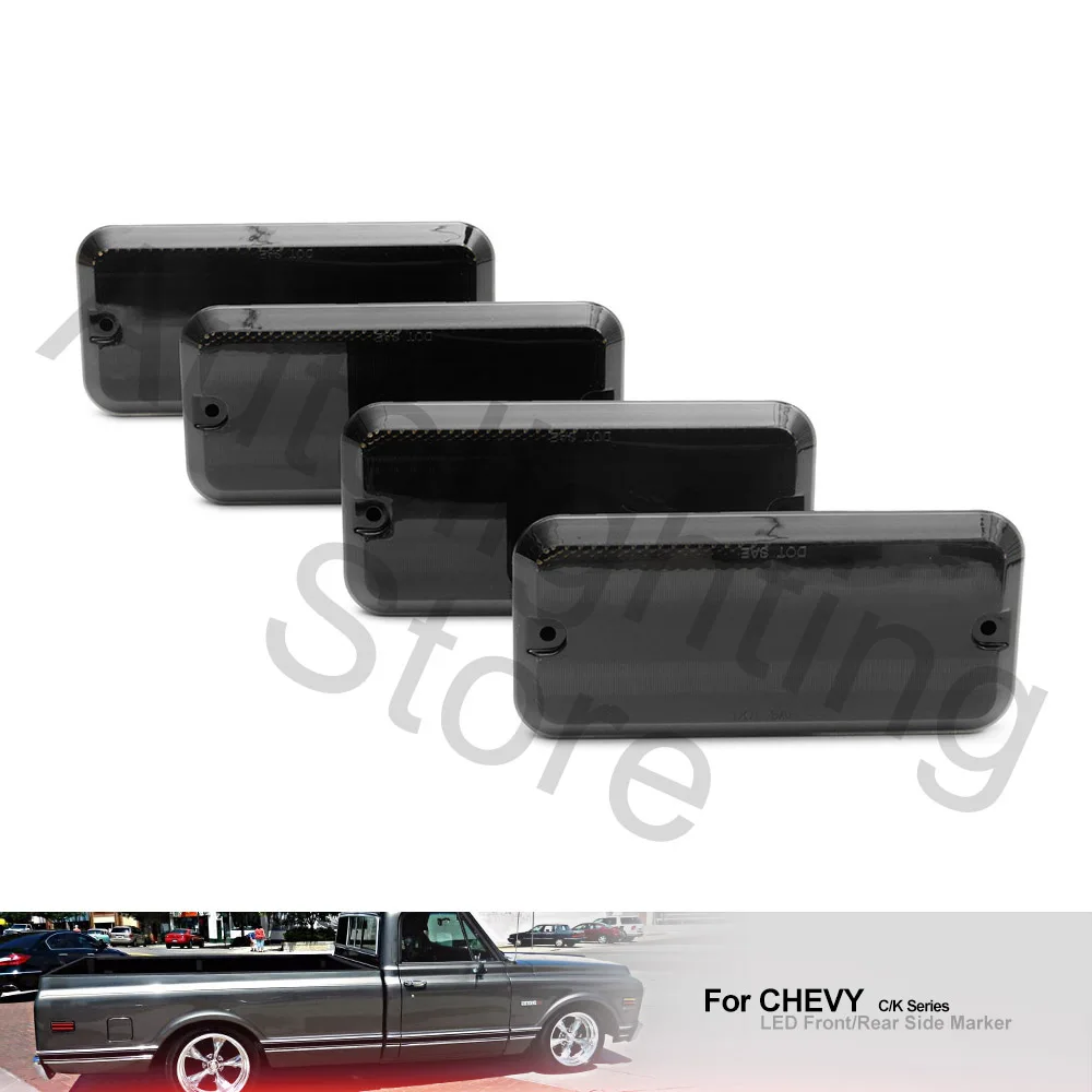 1972 Chevy NJSBYL LED Side Marker Lights For Chevy And GMC C/K Series C10 C20 C30 K10 K20 K30 C1500 C2500 C3500 K1500 K2500 K3500 R30 V30 R3500 V3500 Smoked Lens Front - Foto 12