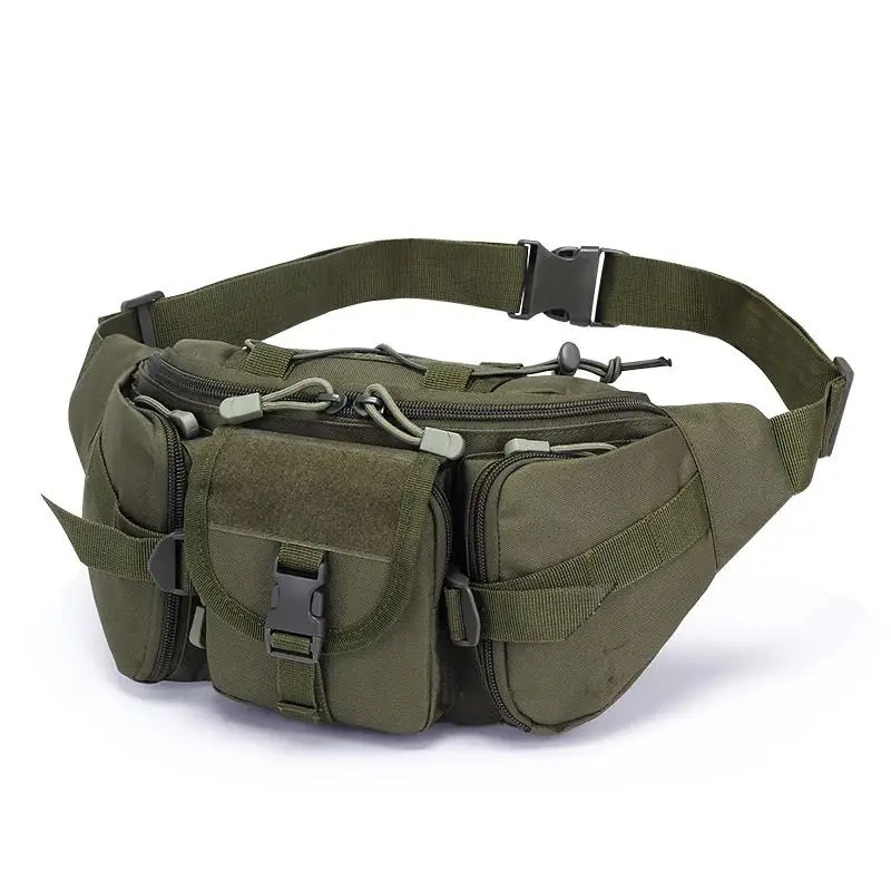 Marsupio Tattico Militare In Nylon 600D, 4 Tasche, Cintura Regolabile – Verde Militare Per Campeggio E Trekking