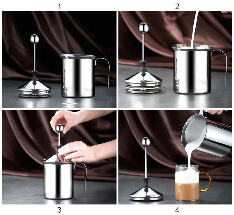 Mousseur à lait manuel en acier inoxydable, carafe à cappuccino, crémier,  mousse à café, maille, appareil de cuisine - AliExpress