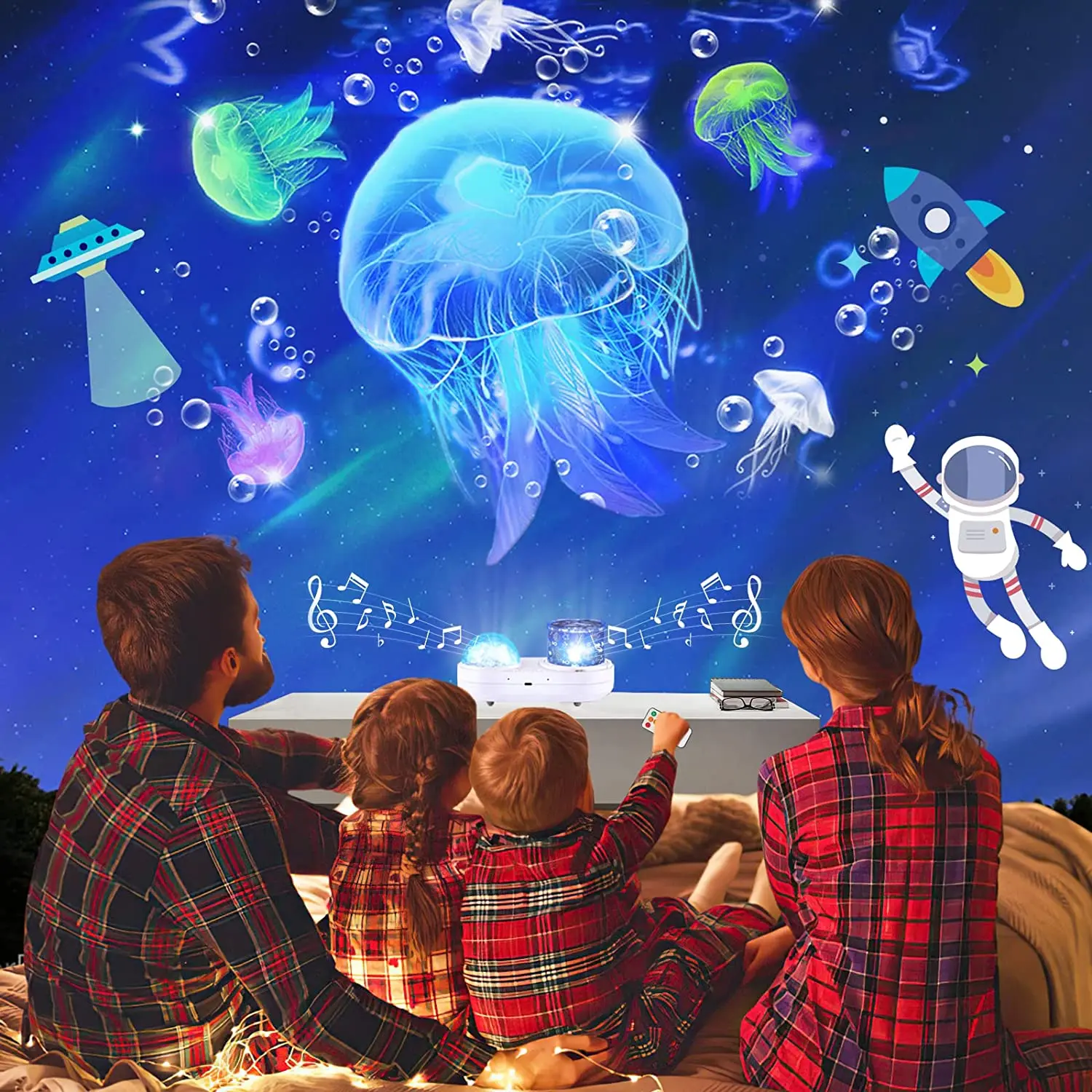 Galaxy Star Ocean Projector Night Lights by Music Speaker Starry Sky Projection Lamp for Home Room Decor Kids  Adults Baby Gift