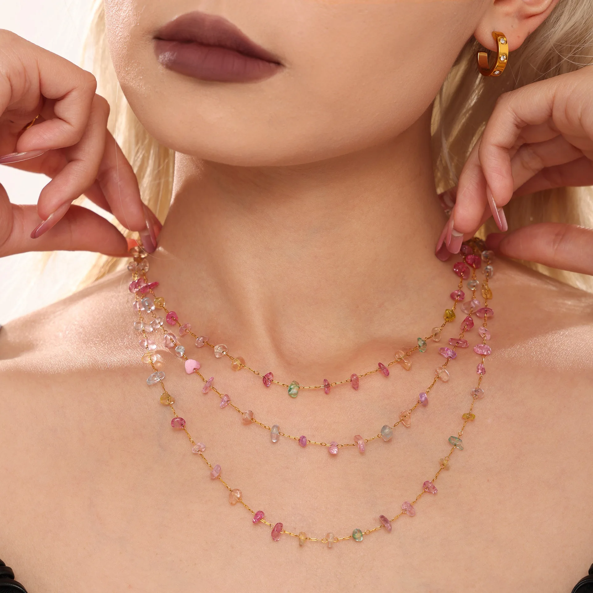 Mode Bunte Kristall Anhänger Halskette Armband Set 2 stücke Frauen Edelstahl Vergoldet Kette Böhmischen Schmuck Zubehör – Detail 6