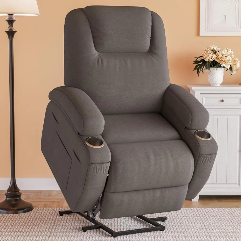 Power Lift Recliner Chair with Massage for Elderly - Ergonomic Design, Remote Control, Cup Holders & Side Pockets (Gray)