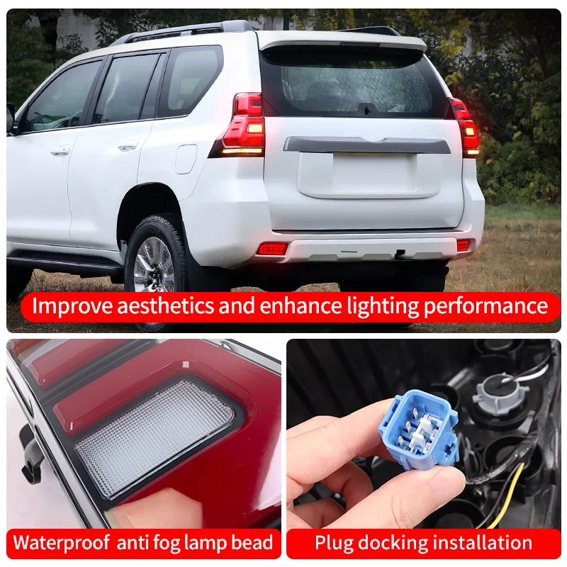 Achterverlichting Auto Achter Led Richtingaanwijzer Voor Toyota Voor Prado Voor Land Cruiser 90 1997-2002 Waarschuwing Stop Fog Lamp Achterlicht Auto-achterverlichting (Kleur : WIT