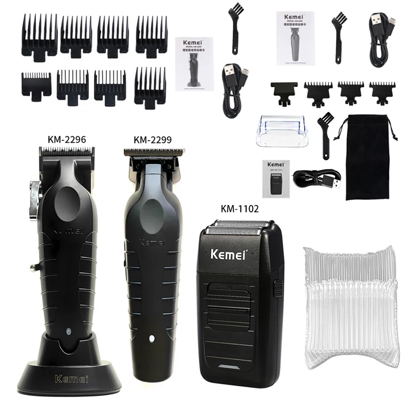 【新品】Kemei KM-2299+KM-2296 バリカン スキンフェード Tmalltide Cordless Hair Trimmer with Zero Gapped T-Blades