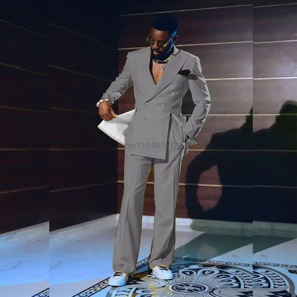 2 Pieces Men's Wedding Suits Set Formal Business Peak Lapel Double Breasted Blazer Trousers Elegant Prom Outfit for Groomsmen