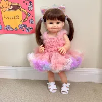 NPK 55CM Reborn Toddler Doll with Pink Dress Full Body Soft Silicone Raya Lifelike Soft Touch High Quality Doll Gifts 1