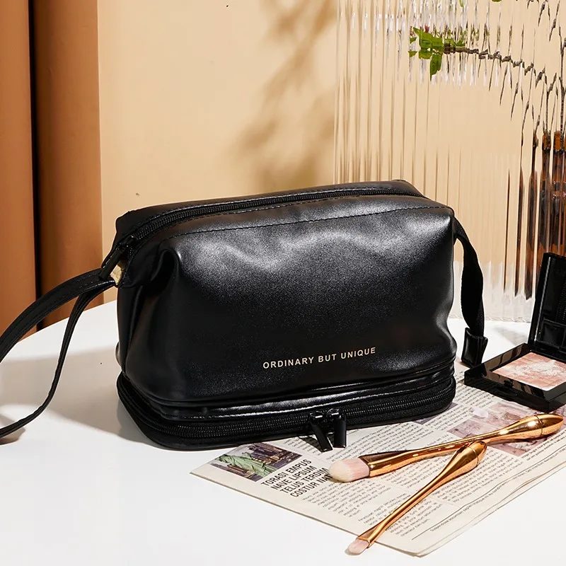 

Fashion Women Makeup Bag Travel Black Cosmetic Bag Toiletry Make Up Pouch Beauty Organizer Vanity Brush Waterproof Wash Bags