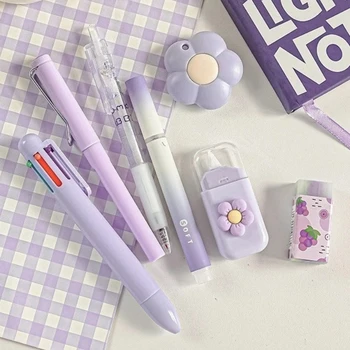 Ensemble de papeterie mignon de couleur crème, fournitures de bureau, cadeau pour étudiants, fournitures d'écriture Kawaii, 7 pièces/ensemble