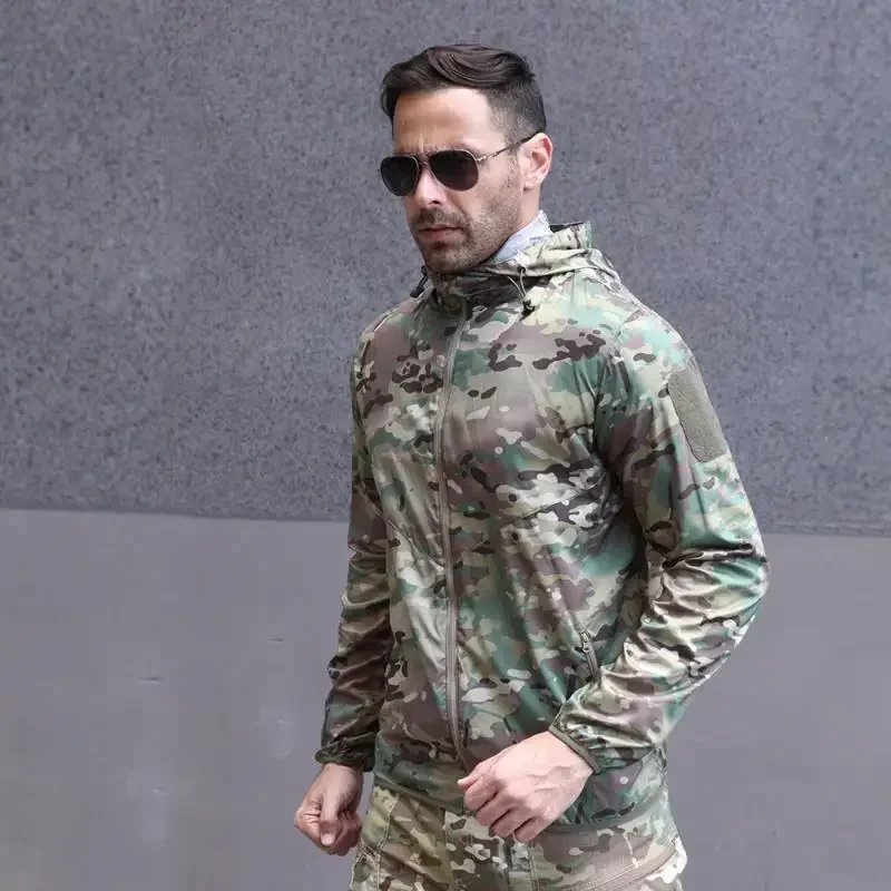 Men's Tactical Waterproof Bomber Jacket Summer Hunting Lightweight Male Camouflage Soft Shell Multicam Windbreakers Coats