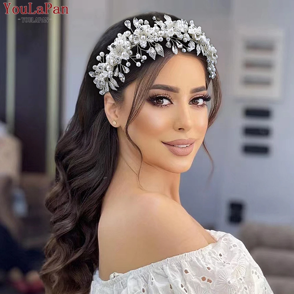 Bridal Hair Accessories Pearl Crystal Headwear Alloy Leaves Hair Hoop Rhinestone Headbands For Women Flower Girl Headpiece