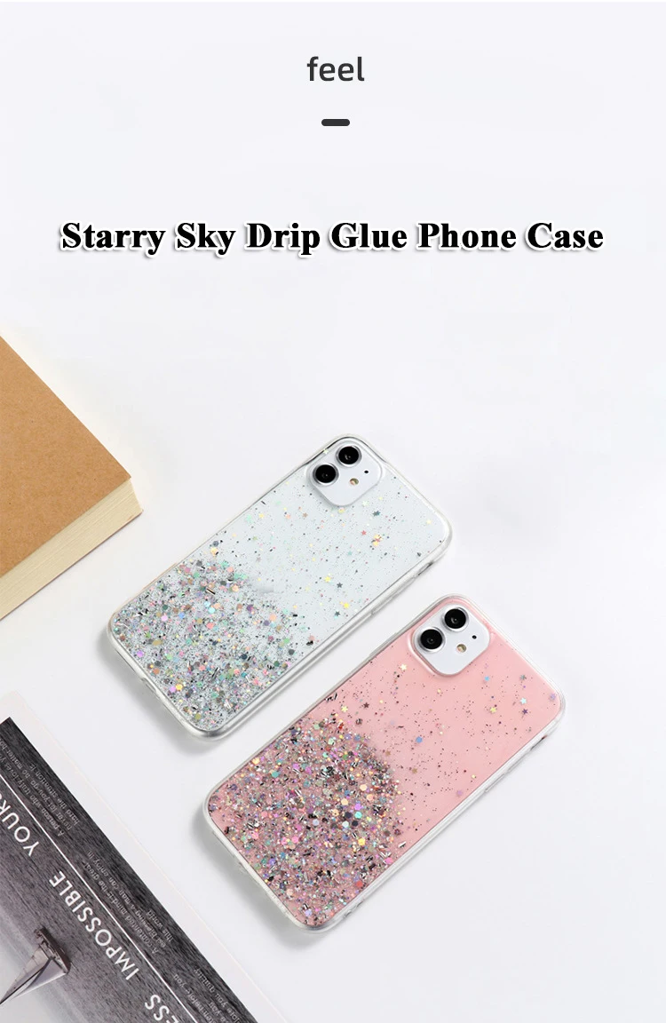 per Oppo A78 A58 A57 A17 Reno 10 9 7 8T Pro Plus Find X5 Custodia in lamina d'argento Paillette Epossidica Cover morbida trasparente Anticaduta Fundas_voghion.com
