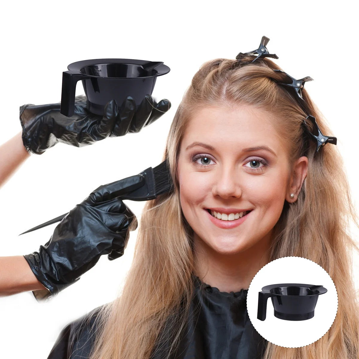 

4 Pcs Hair Dyeing Bowl Plastic Baked Oil Handle Hairdressing Special Tool Supplies Colorful Scrunchies Black Dying