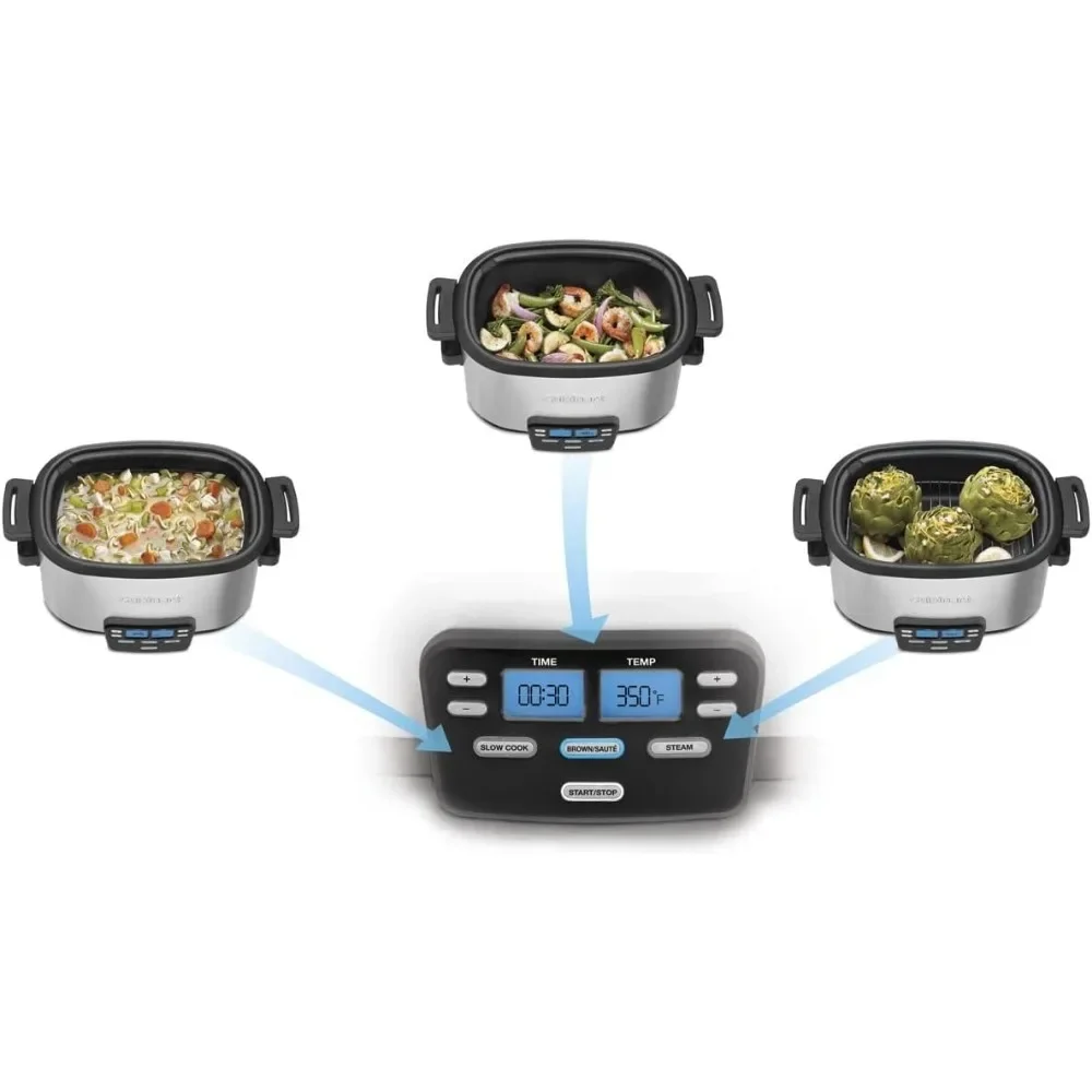 3-In-1 Cook Central 6-Quart Multi-Cooker: Slow Cooker, Multicooker, Brown/Saute, Steamer Cooking Pots Silver