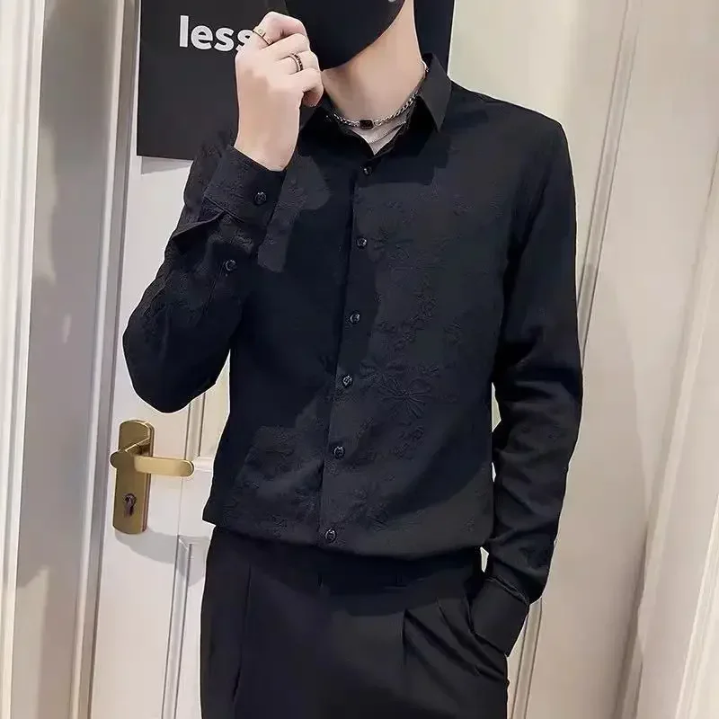 thumbnail image 1 of Ropa Camisa y blusa de hombre con estampado floral blanco, blusa lisa para hombre, top gráfico ajustado, estilo hipster, estilo coreano, elegante, normal, 1 of 5