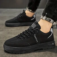 Men's Solid Work Shoes, Lace Up Comfy Soft Sole Non Slip Sneakers For Outdoor Walking, Spring And Summer 2