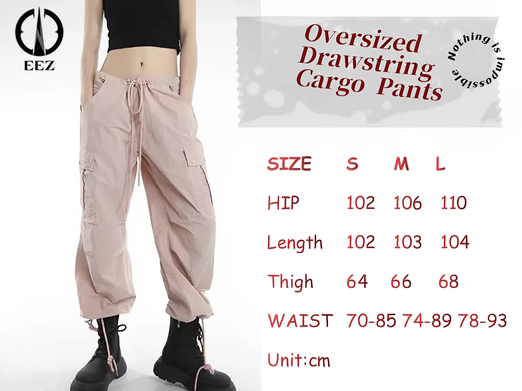 

Women Low Waist Baggy Cargo Pants Indie Aesthetic Sweatpants Adjustable Drawstring Loose Pocket Jogger Pink Retro Trousers Y2k