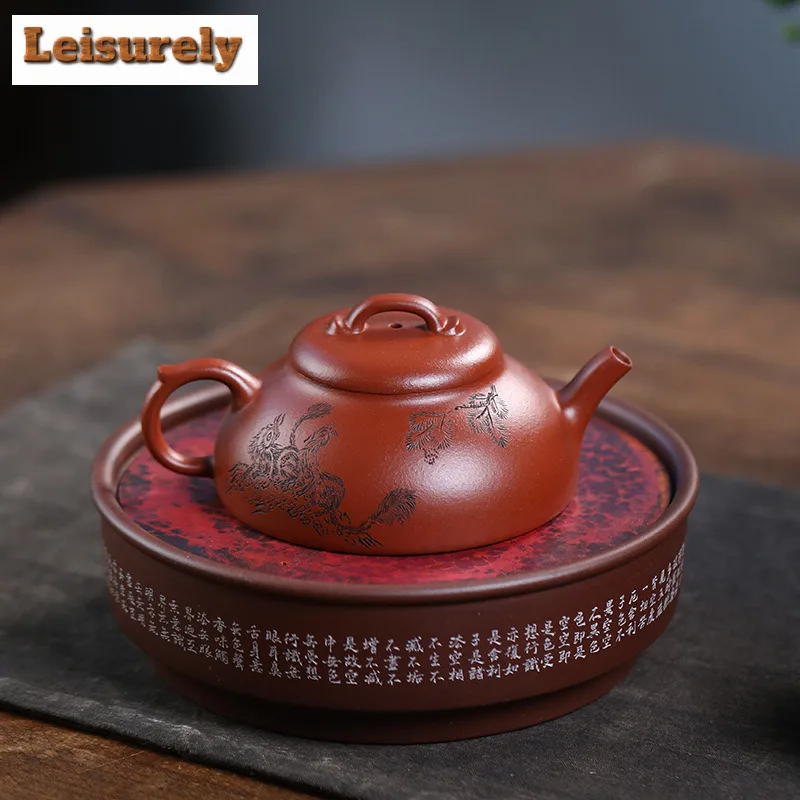 150ml Handmade Yixing Purple Clay Teapots Hand-carved Pot Raw Ore Red Clear Water Mud Kettle With Strainer Zisha Tea Set Craft