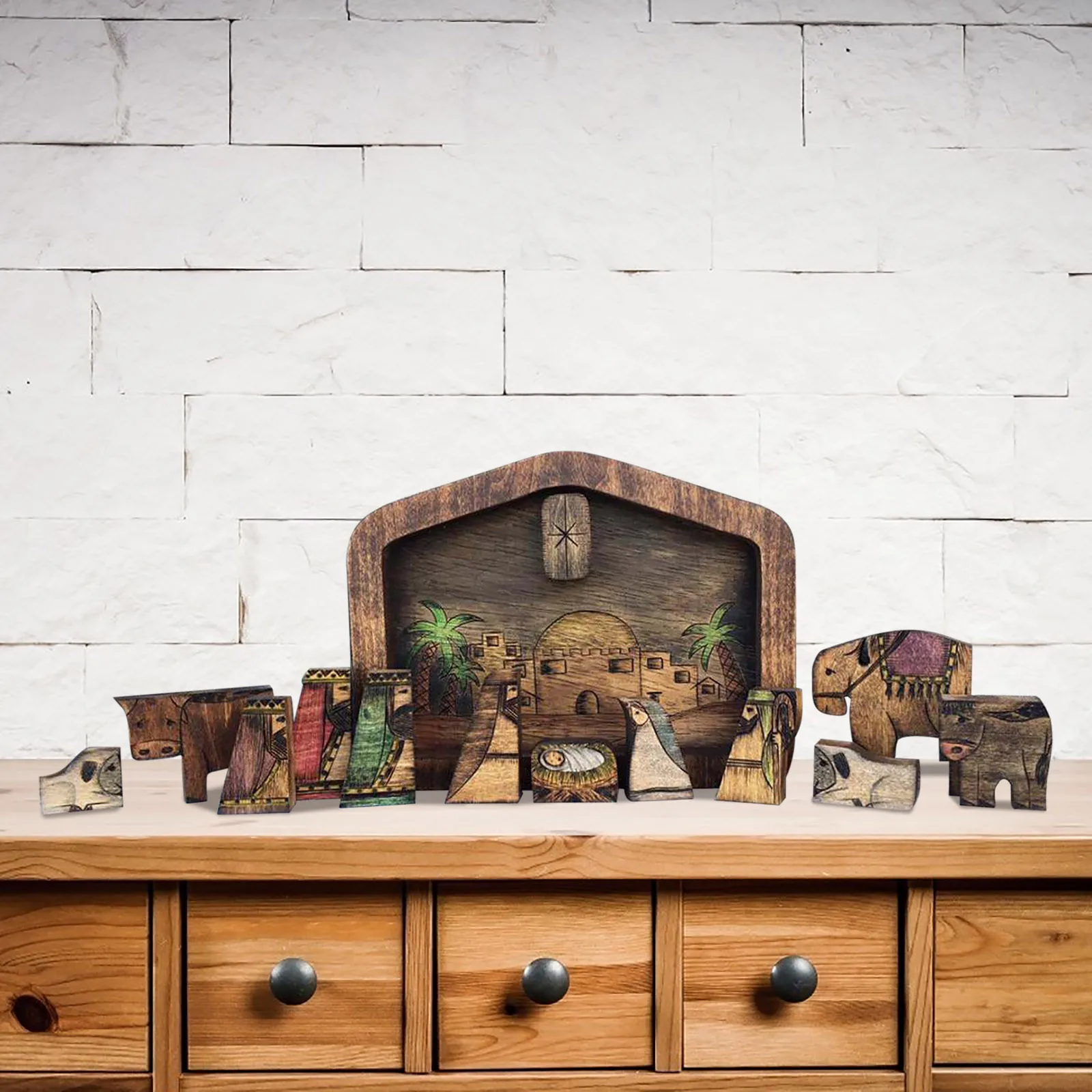 Funny Desk Figurines Home Decoration Wooden Jesus Puzzles Nativity Unique Wood Design Christmas Jesus Puzzle Jigsaw Decor