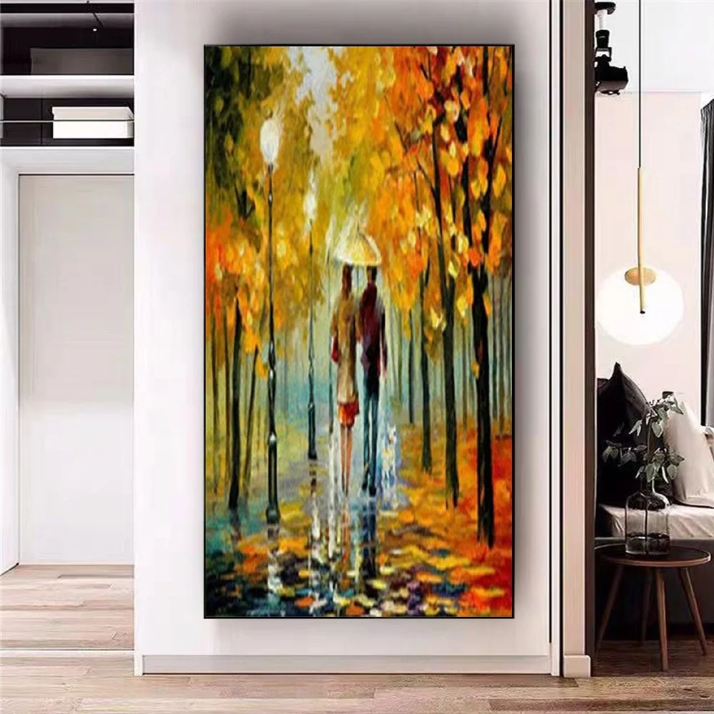 

100% Handmade Autumn Forest Landscape Oil Painting Knife Canvas Poster Birch Trees Picture Wall Art Image For Home Room Decor