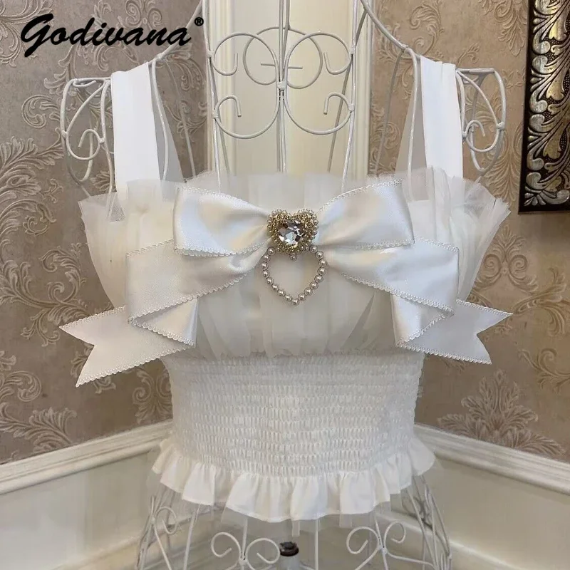 

Элегантный милый приталенный короткий топ с бантом для девушек с бриллиантами и деревянными ушками облегающий женский жилет на бретелях с подкладкой Сексуальная кофта