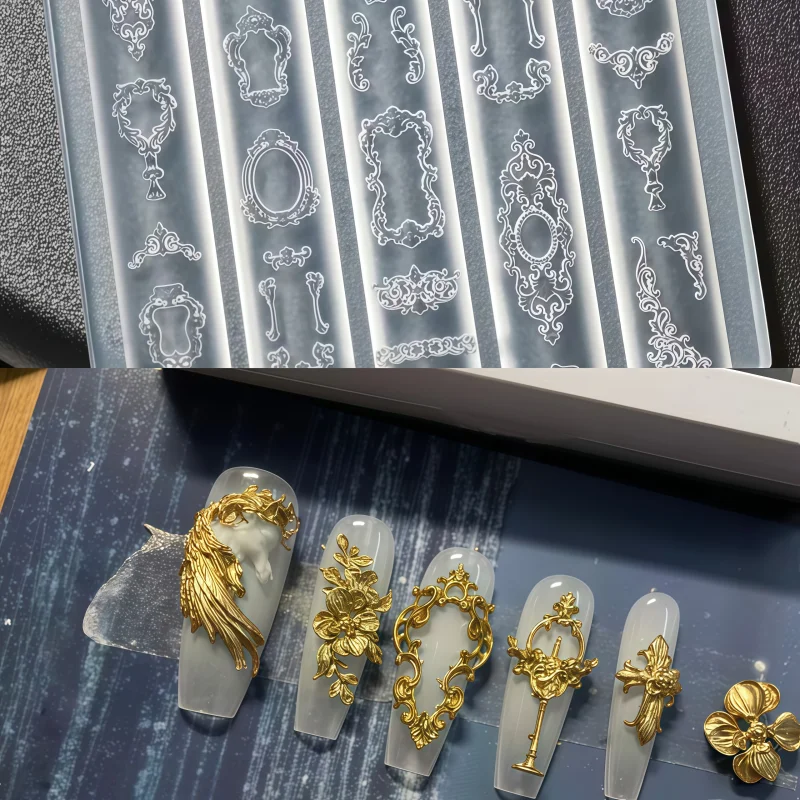 유럽 스타일 네일 아트 몰드 세트 빈티지 바로크 쉘 조각 3D 릴리프 투명 실리..