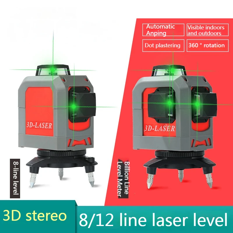 

12/8 Lines 3D Laser Level Professional Self-leveling Laser Level 360 High Power Green Laser Measuring Instrument Make Level Tool