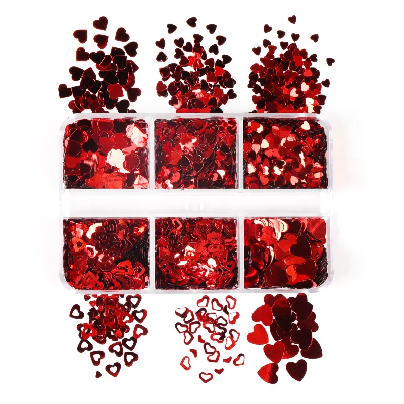 Valentines Day Mixed Love Heart Nail Glitter Red Flake Sequin Powder Decorative Accessories Professional Nail Art Supplies